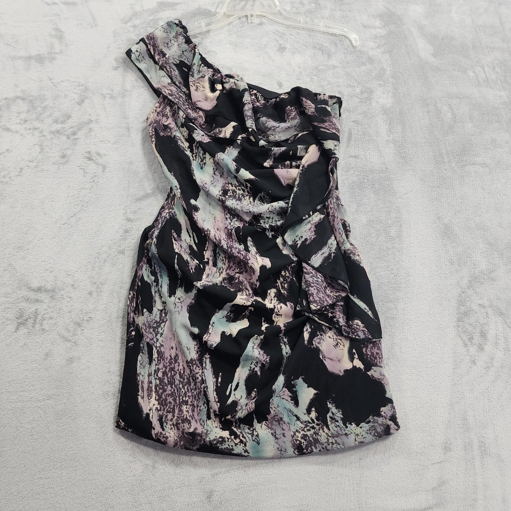 NEW American Rag Dress Womens M Black Animal Print One Shoulder Ruched Ruffle